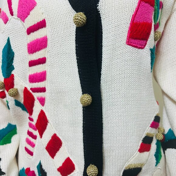 Rare Vintage Marisa Christina Candy Cane Knit Cardigan Ugly Christmas Sweater - Picture 10 of 17
